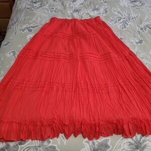 Chico's 100% Cotton Fully Lined Crinkle Coral Colored Maxi Skirt Size 1=Med NWT